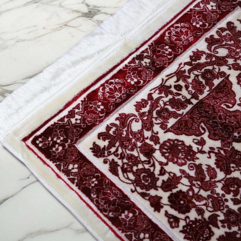 Melen Turkish Acrylic Prayer Mat - Tayba - Red - Cream - Image 3